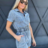 Utility Zip Up Romper In Denim - Infinity Raine