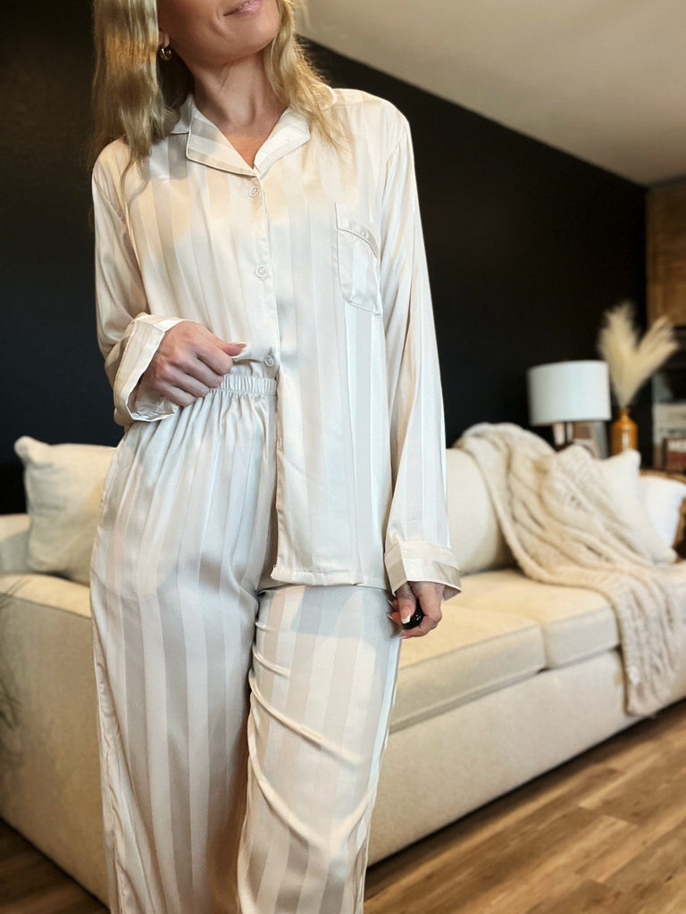 Cream satin pajama discount set