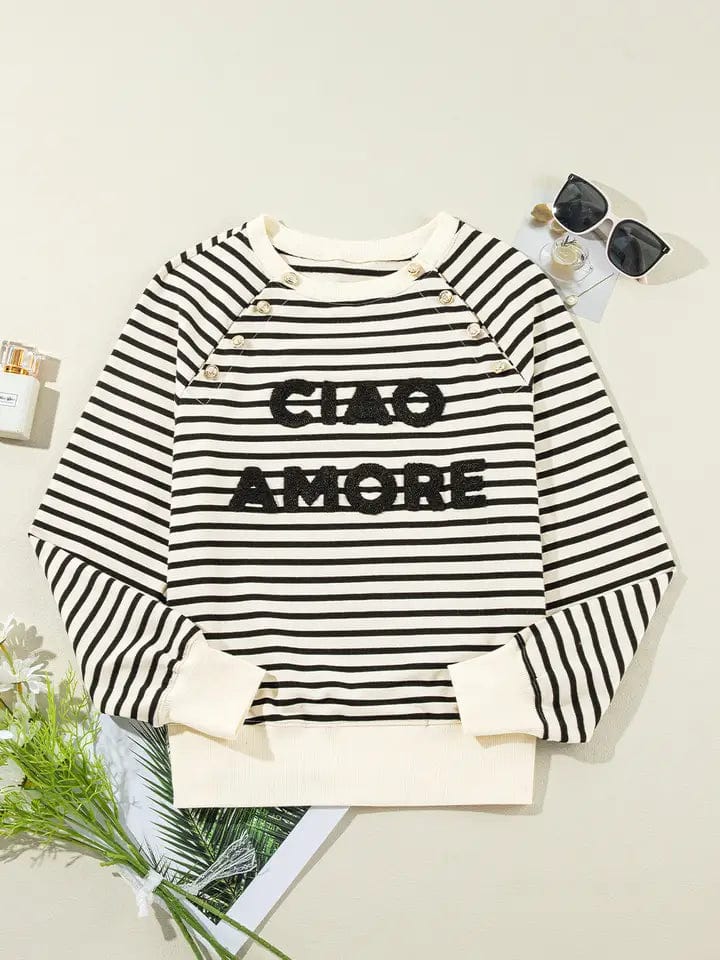 Stripe Ciao Amore Pullover In Black Stripe - Infinity Raine