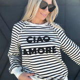 Stripe Ciao Amore Pullover In Black Stripe - Infinity Raine