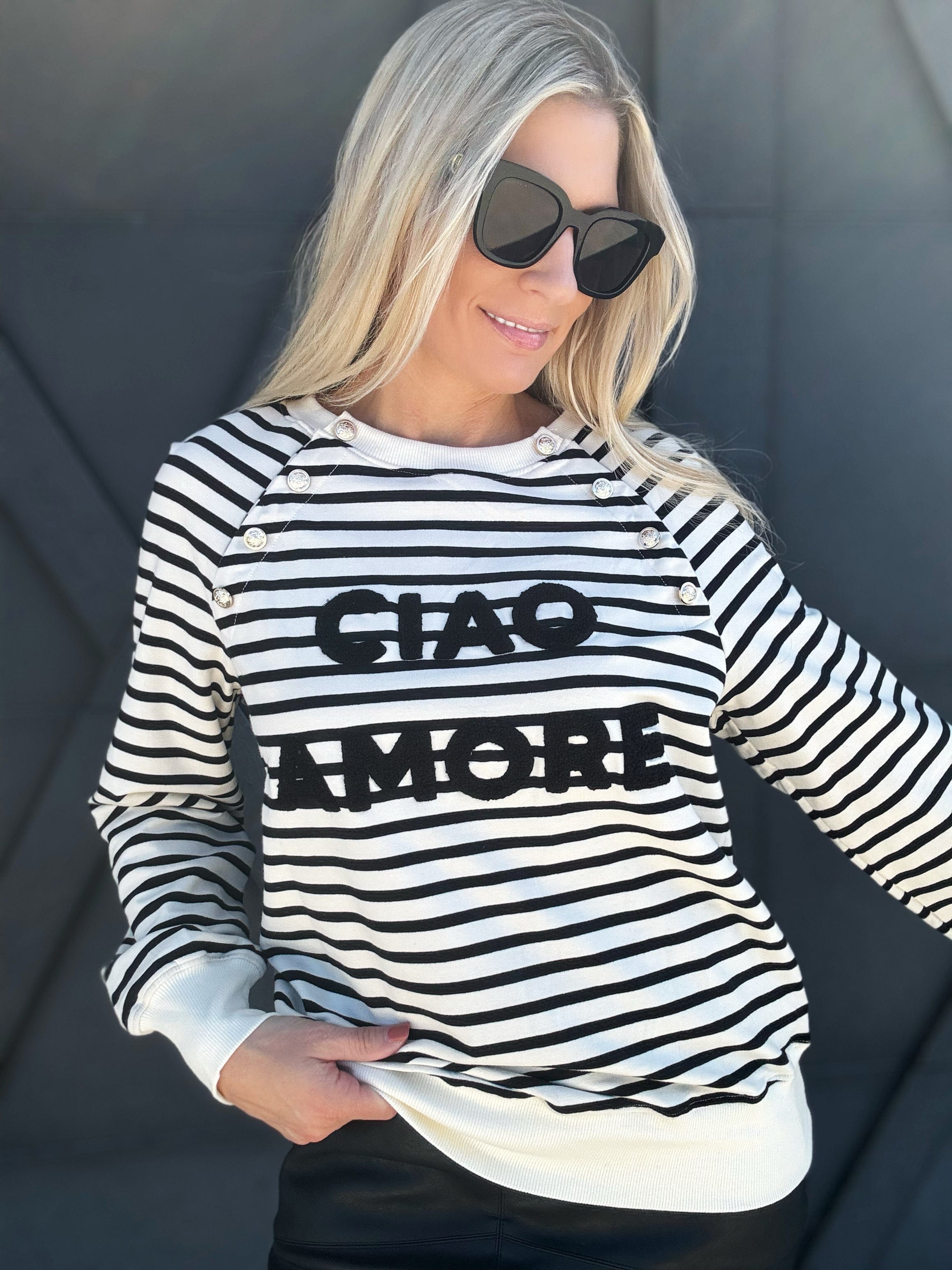 Stripe Ciao Amore Pullover In Black Stripe - Infinity Raine