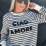 Stripe Ciao Amore Pullover In Black Stripe - Infinity Raine