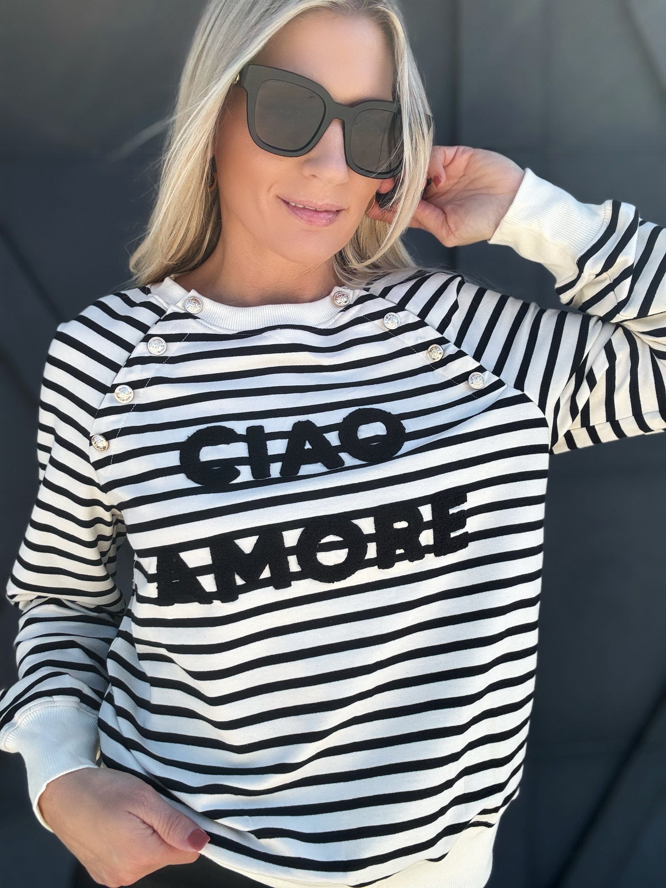 Stripe Ciao Amore Pullover In Black Stripe - Infinity Raine