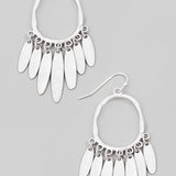 Metallic Hammered Fringe Hoop Drop Earrings In Silver - Infinity Raine