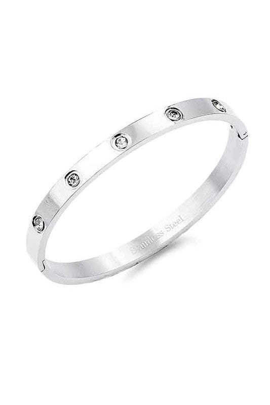 Stainless Steel Bangle with Jewel Stones In Silver - Infinity Raine