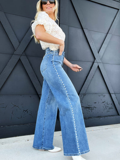 The Delaney Clean-Seamed High-Rise Wide-Leg Jeans by Maeve