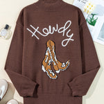 Howdy Cowboy Boot Sweater In Coffee - Infinity Raine