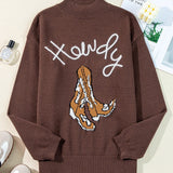 Howdy Cowboy Boot Sweater In Coffee - Infinity Raine