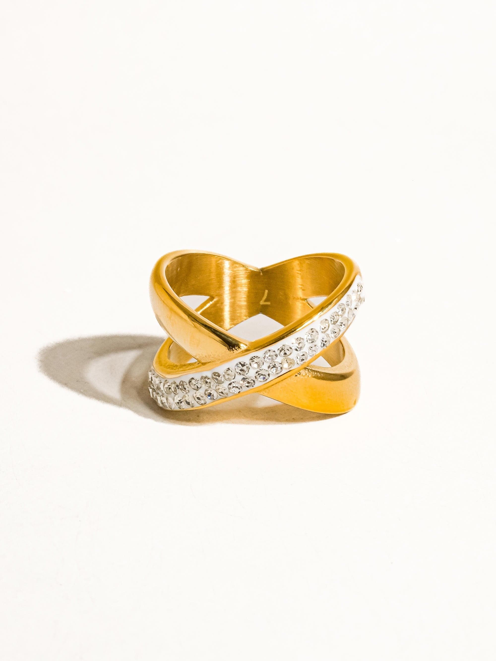 18k Pauline Rhinestone X Ring In Gold - Infinity Raine