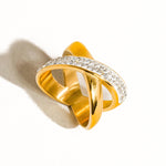 Flanerie Jewelry - Rings 18k Pauline Rhinestone X Ring In Gold