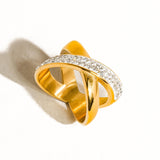 Flanerie Jewelry - Rings 18k Pauline Rhinestone X Ring In Gold