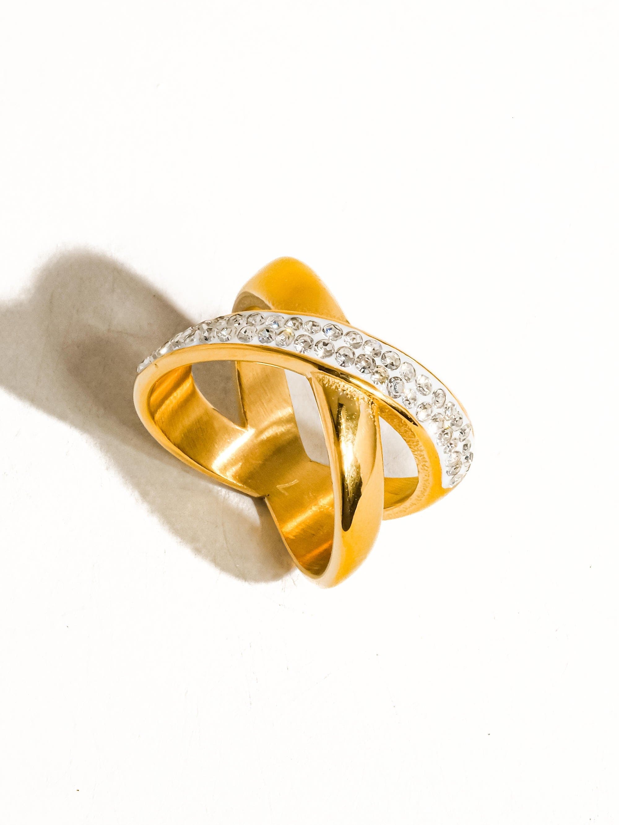 18k Pauline Rhinestone X Ring In Gold - Infinity Raine