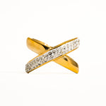 Flanerie Jewelry - Rings 18k Pauline Rhinestone X Ring In Gold