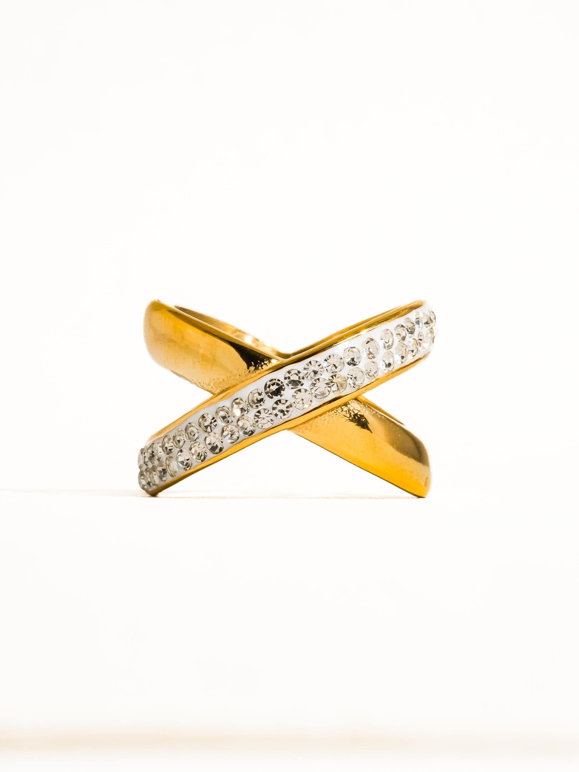 Flanerie Jewelry - Rings 18k Pauline Rhinestone X Ring In Gold