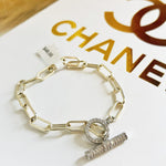 CZ Round Pendant Chain Link Bracelet-Gold - Infinity Raine