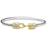 Two Tone Twisted Cable CZ Cuff Bracelet - Infinity Raine