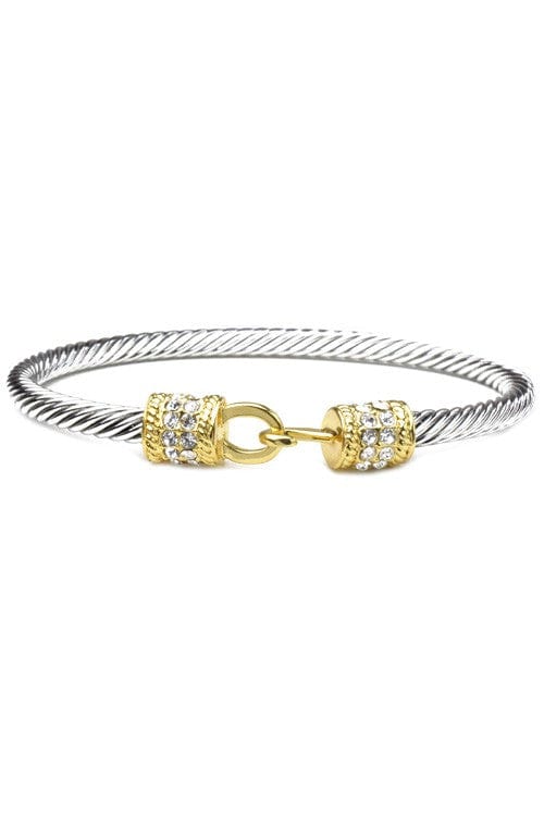 Two Tone Twisted Cable CZ Cuff Bracelet - Infinity Raine