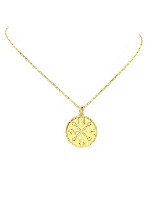 Gold Filled CZ Compass Pendant Necklace In Gold - Infinity Raine