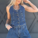 Habitual Denim Halter Vest In Lagoon - Infinity Raine