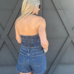 Habitual Denim Halter Vest In Lagoon - Infinity Raine