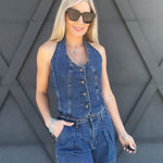 Habitual Denim Halter Vest In Lagoon - Infinity Raine