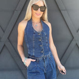 Habitual Denim Halter Vest In Lagoon - Infinity Raine