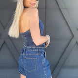 Habitual Denim Halter Vest In Lagoon - Infinity Raine