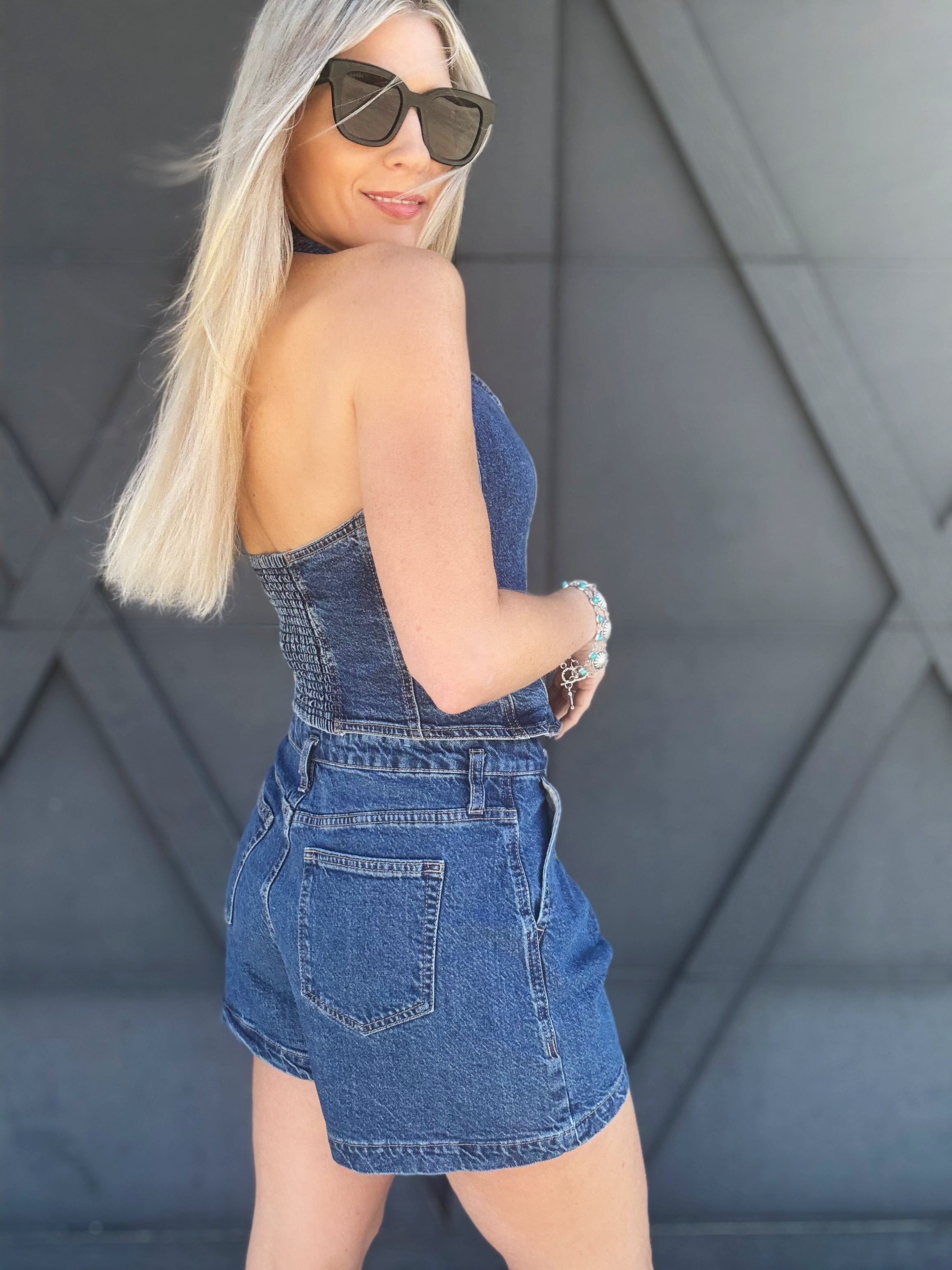 Habitual Denim Halter Vest In Lagoon - Infinity Raine