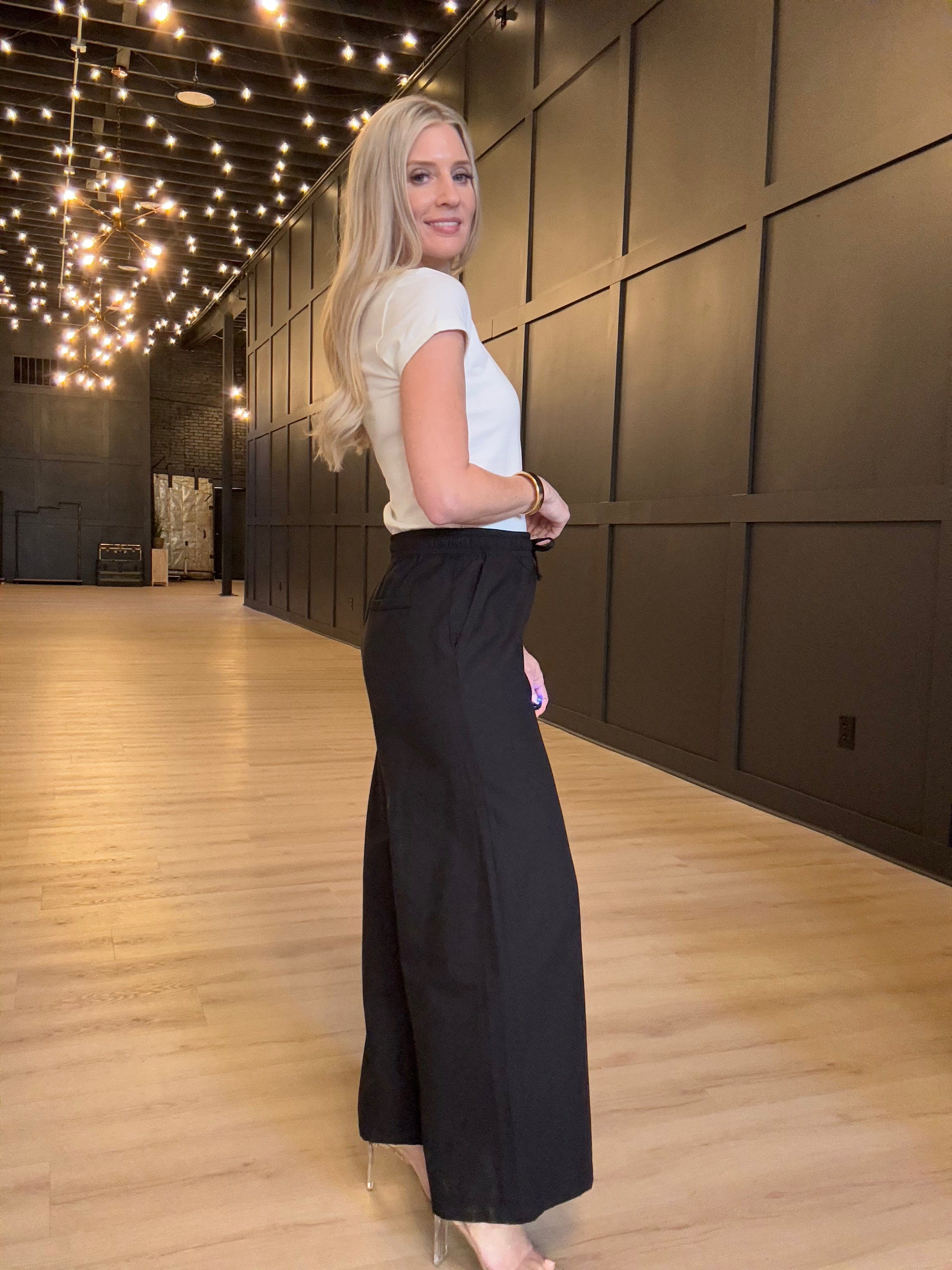 Hancock Temple Wide Leg Pant In Oxford Black - Infinity Raine