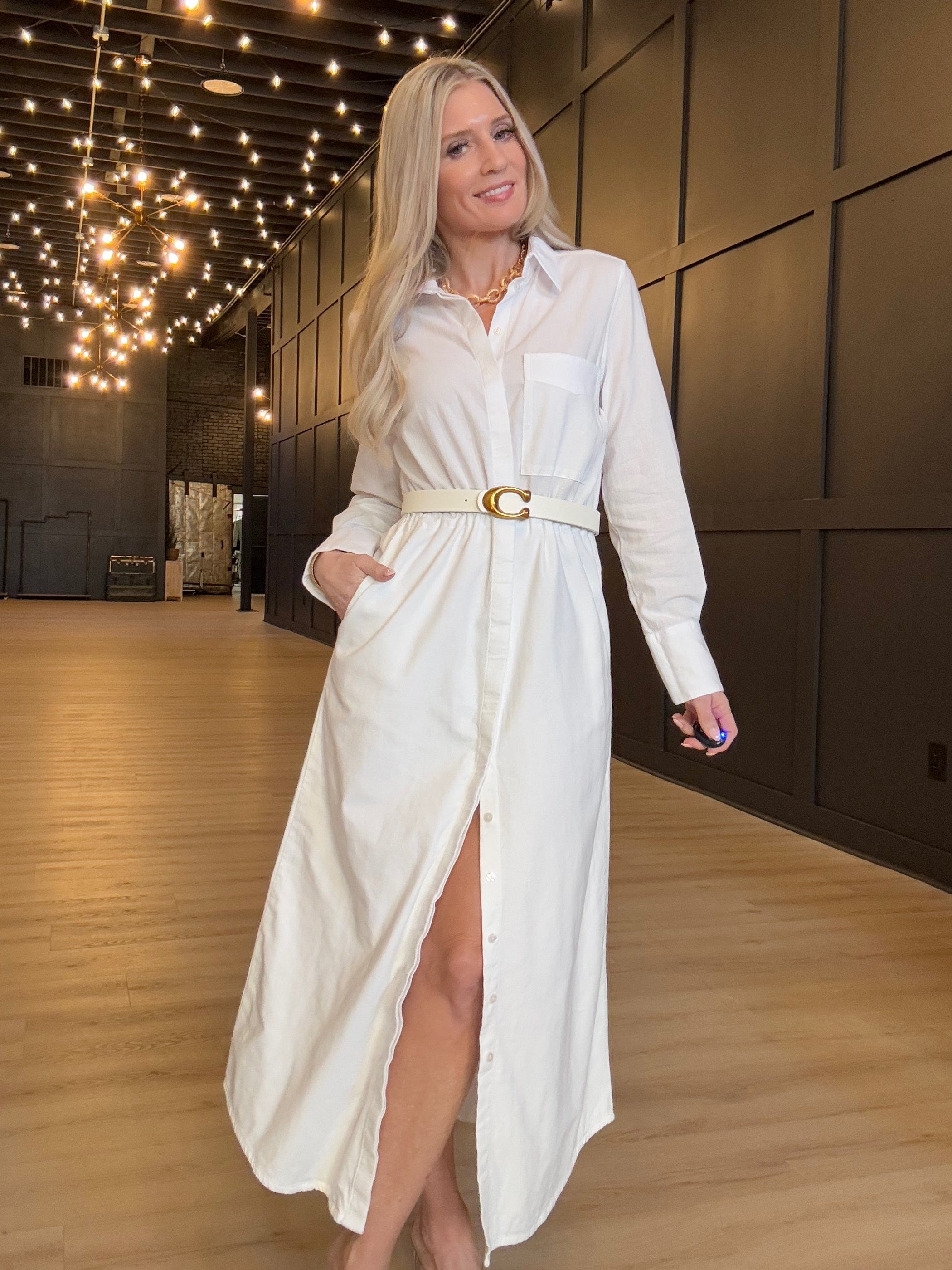 Hancock Alamo Button Down Maxi Dress In Tocuyo White - Infinity Raine