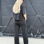 Mineral Washed Wide Leg Pants In Black - Infinity Raine