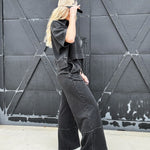 Mineral Washed Wide Leg Pants In Black - Infinity Raine