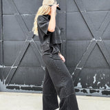 Mineral Washed Wide Leg Pants In Black - Infinity Raine