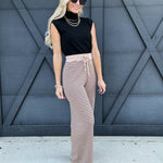 Stripe Knit Banding Pants In Taupe - Infinity Raine