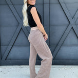 Stripe Knit Banding Pants In Taupe - Infinity Raine