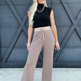 Stripe Knit Banding Pants In Taupe - Infinity Raine