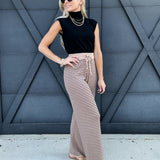 Stripe Knit Banding Pants In Taupe - Infinity Raine