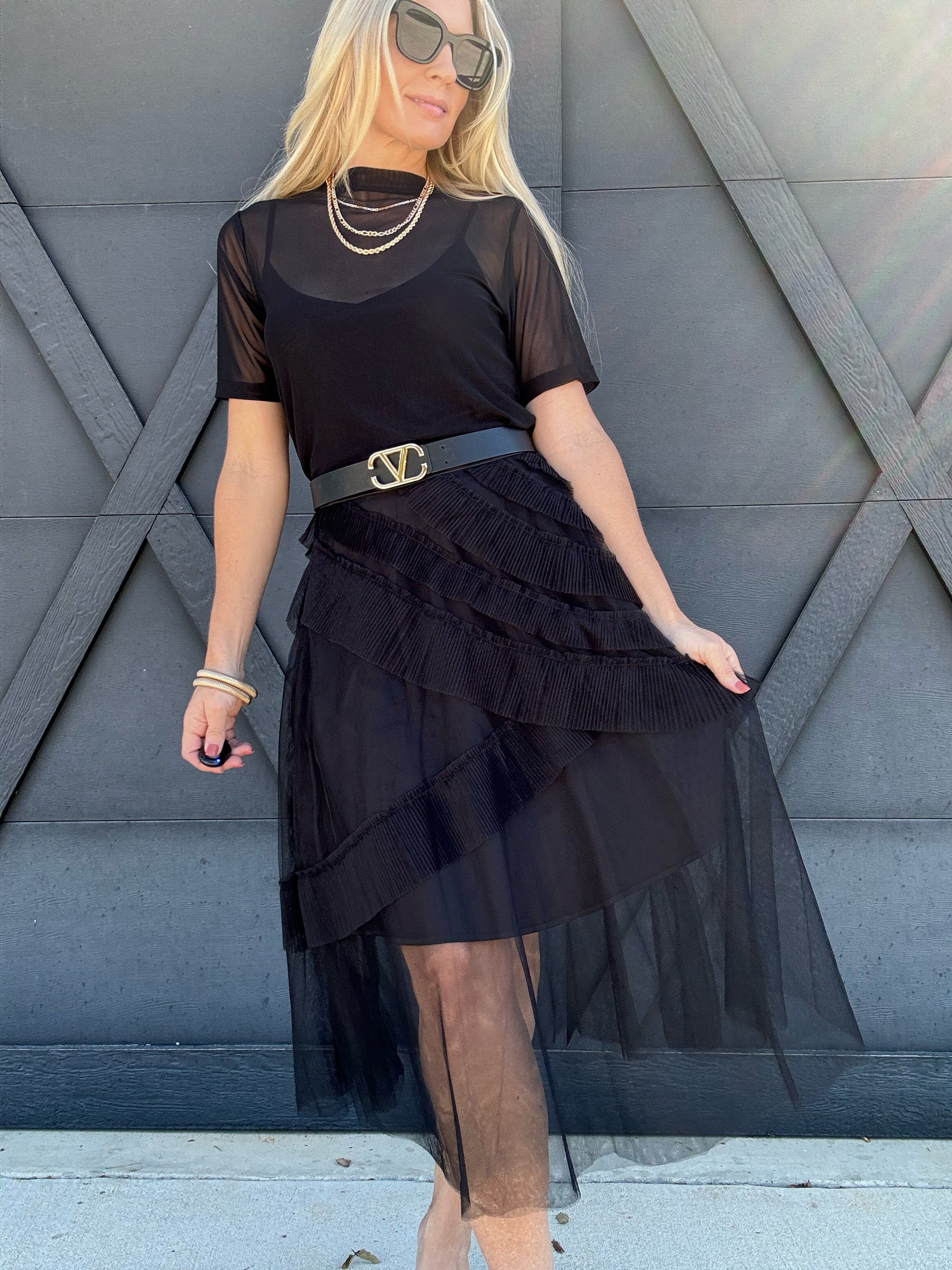 Frill Mesh Skirt In Black - Infinity Raine