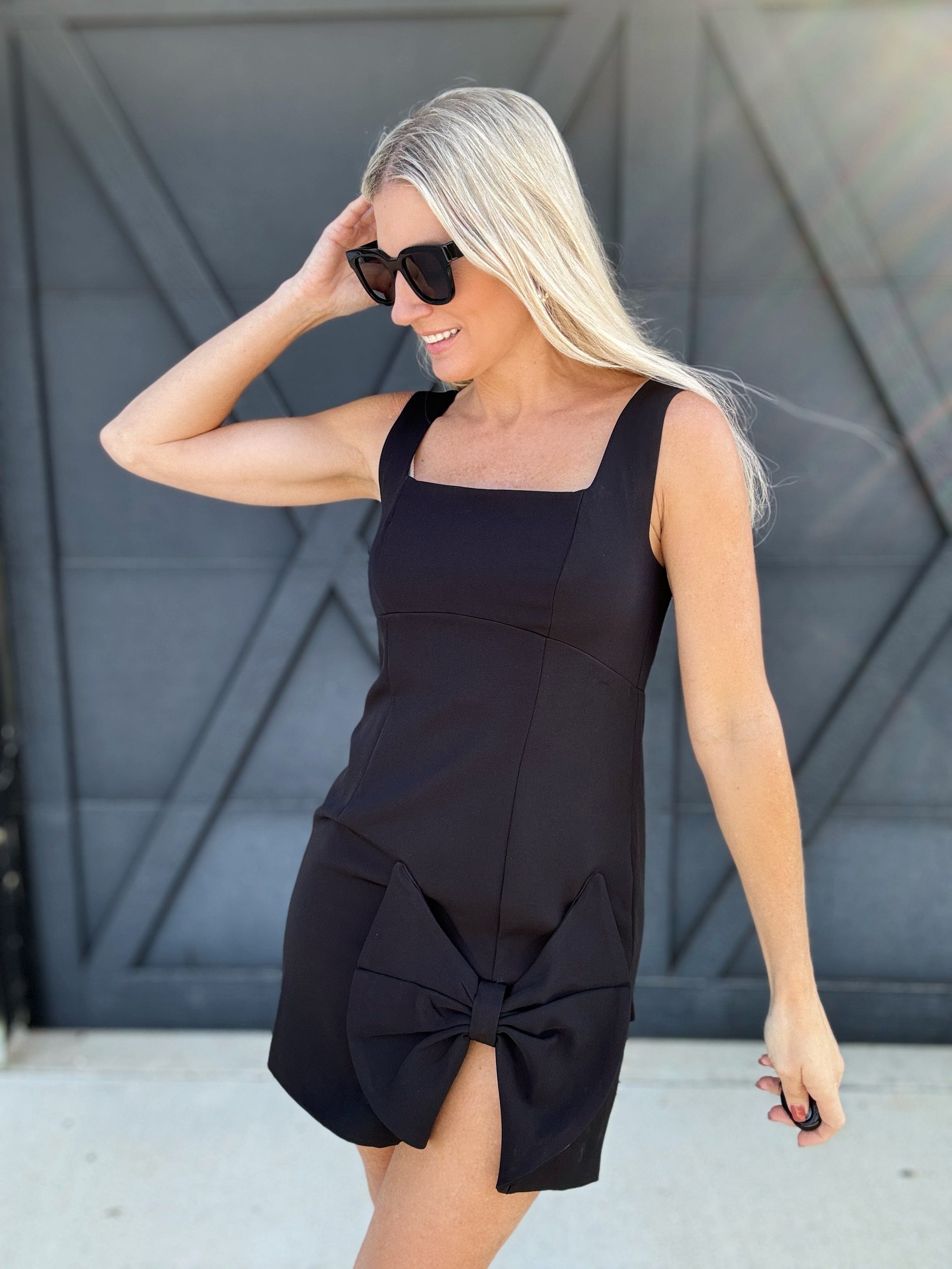 Bow Slit Detail Mini Dress In Black - Infinity Raine