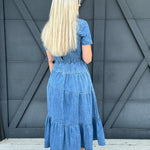 Long Denim Dress With Lapel Collar - Infinity Raine