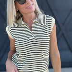 Striped Sleeveless Knit Top In Olive - Infinity Raine