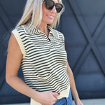 Striped Sleeveless Knit Top In Olive - Infinity Raine