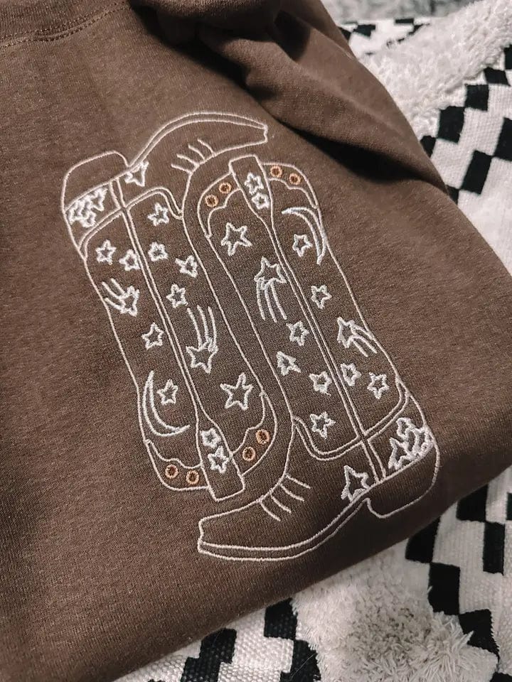 Embroidered Boots Sweatshirt In Brown - Infinity Raine