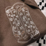 Embroidered Boots Sweatshirt In Brown - Infinity Raine