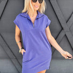 Half Zip Mini Dress In Dusty Indigo - Infinity Raine