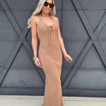 Halter Tie Midi Dress In Taupe - Infinity Raine