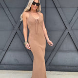 Halter Tie Midi Dress In Taupe - Infinity Raine