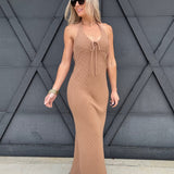 Halter Tie Midi Dress In Taupe - Infinity Raine