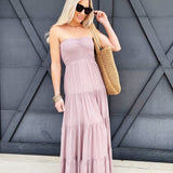 Strapless Tiered Maxi Dress In Mauve - Infinity Raine