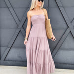 Strapless Tiered Maxi Dress In Mauve - Infinity Raine